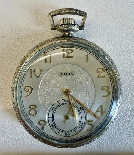 NR. ANTIQUE GENTS 12 SIZE ELGIN 14K WHITE GOLD FILLED POCKET WATCH - Running