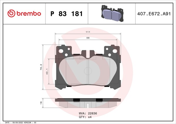 Hinterachse Brembo P 83 181 Bremsbelagsatz, Scheibenbremse FüR Lexus-image