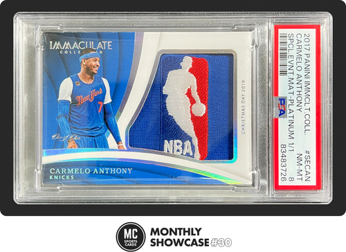 CARMELO ANTHONY PSA 2017 PANINI IMMACULATE CHRISTMAS DAY NBA LOGOMAN PATCH 1/1