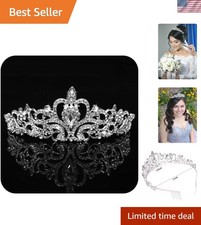 Bridal Silver Rhinestone Tiara - Exquisite Crown for Prom, Birthdays  More