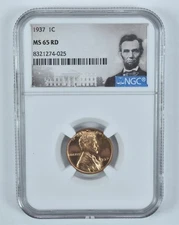 1937 Lincoln Wheat Cent MS65 RD NGC Special Label