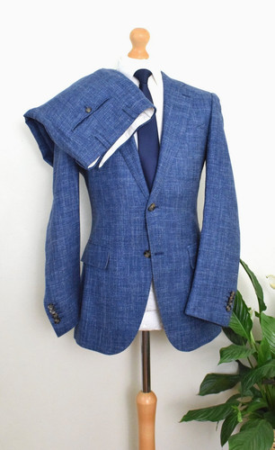 SUITSUPPLY x E.THOMAS Wool + Silk + Linen Lazio Suit £599 Size 38R/48R W34 Slim