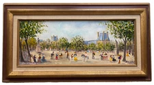 Original Impressionist Oil Painting Paris Tuileries Garden Strolling Figures