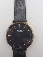 Orologio Cluse Quarzo Uomo Tono Oro Quadrante Nero Analogico Nuovo Batteria Funzionante