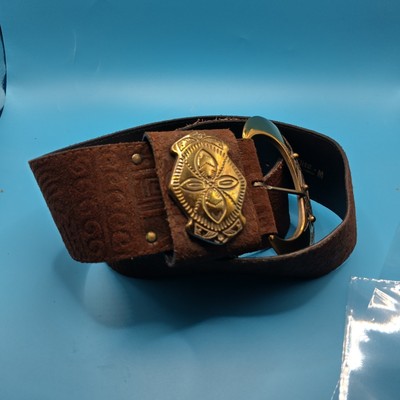 3E Elite Brown Embossed Suede Leather Belt Antique Brass  display picture 1