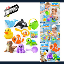 Bath Toys for Kids No Hole Floating Animal Bath Toys with Fishing Set for
