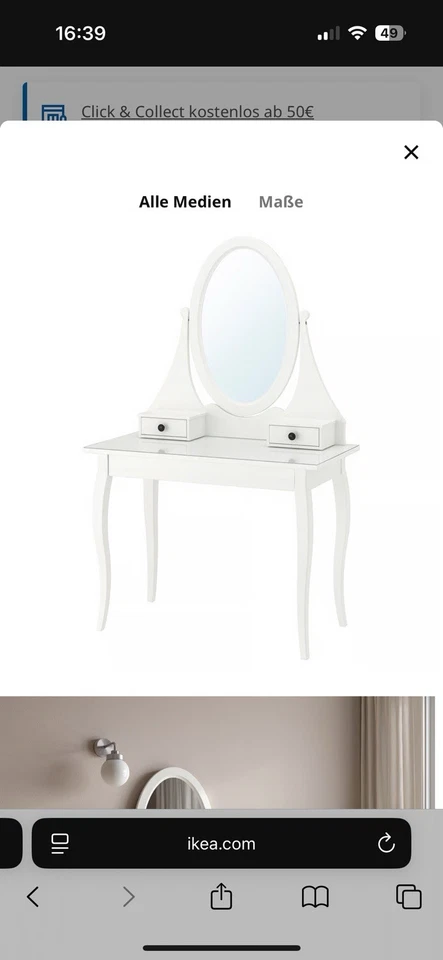 Schminktisch Kosmetiktisch mit Spiegel, Hocker, Beleuchtung, Weiß - Bild 4 von 4