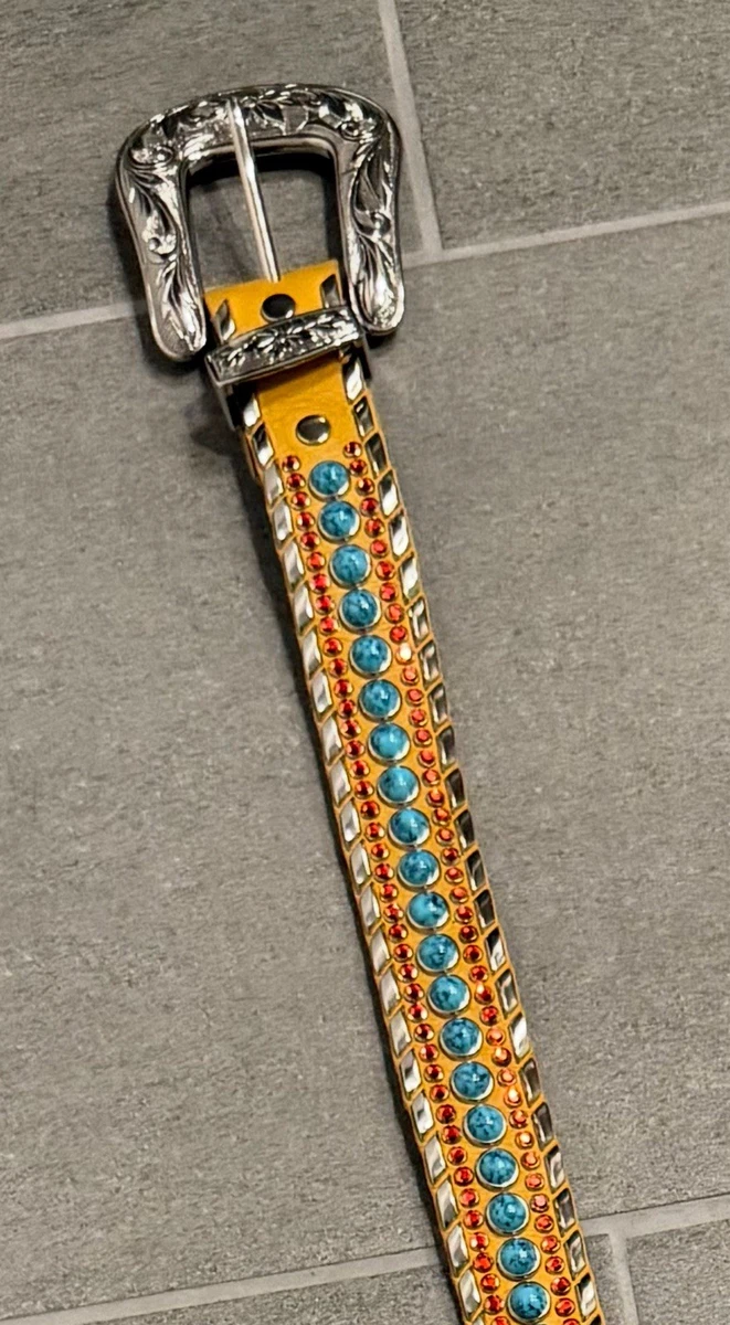 Kippy\'s Tan Belt with Turquoise and Swarovski Crystals Size 36 KIPPYS Swarovski Crystal & Turquoise Studded Western Style  main image 2