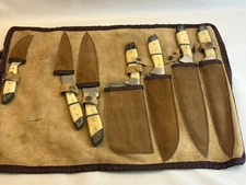 HANDMADE DAMASCUS KITCHEN/CHEF KNIFE SET WITH LEATHER BAG 07 PC'S SET BW