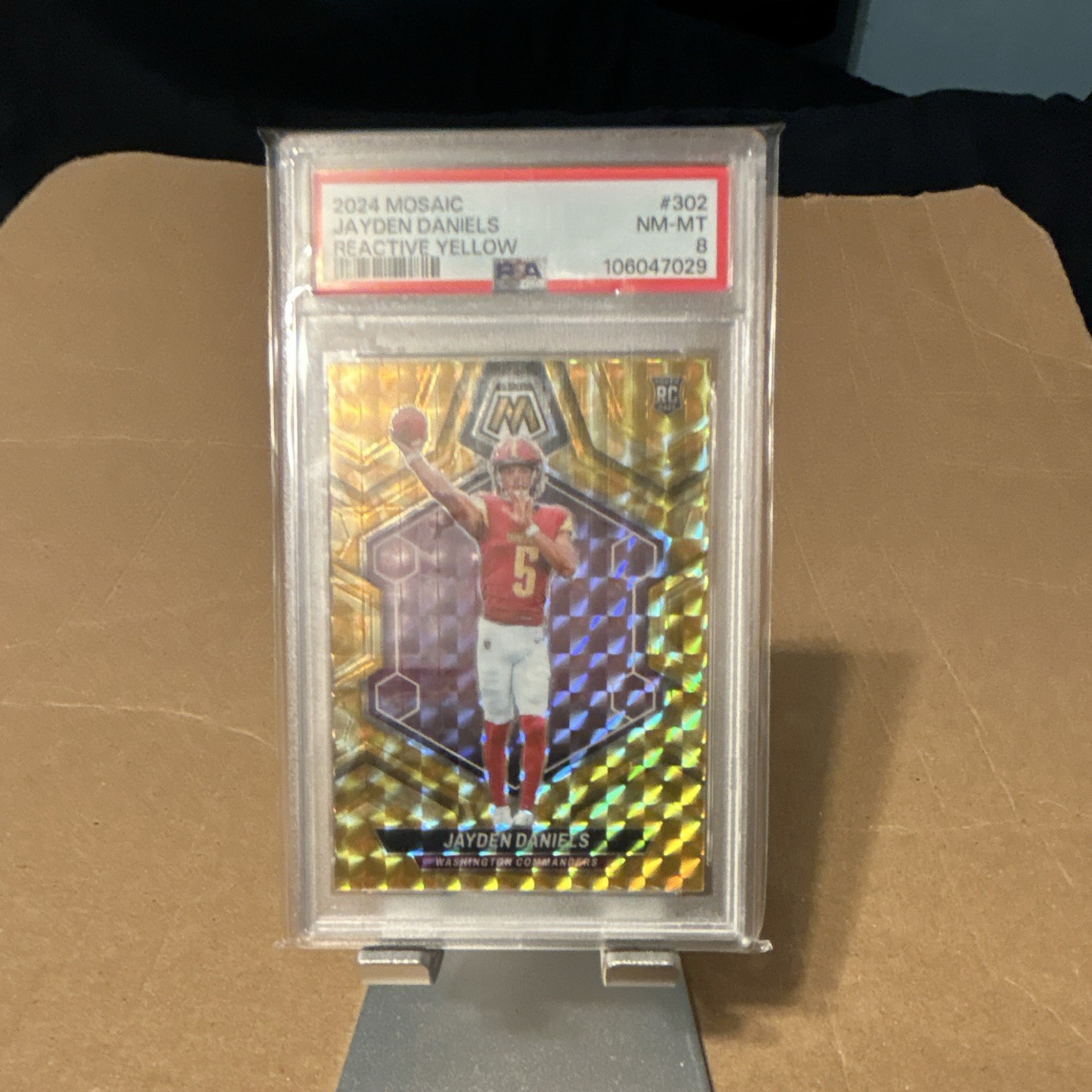 Panini 2024 Mosaic Rookies Jayden Daniels #302 Reactive Yellow Prizm PSA 8 RC
