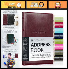 Large Leather Address Book with Alphabetical Tabs - 480 Records, 9x7 Hardcover N
