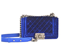 Chanel Boy 25 Flap Bag Royal Blue Velvet With Ruthenium Hardware Velor ChainAuth