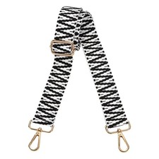 Purse Straps Replacement Crossbody with Light Gold Buckle, Black-White