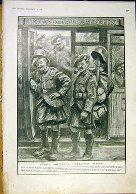 Original Old Vintage Print Scots Siers Train Troops Ww1 1918