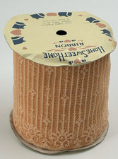 Vintage Home Sweet Home Peach Sewing Lace Trim Ribbon 3 5/8" Wide