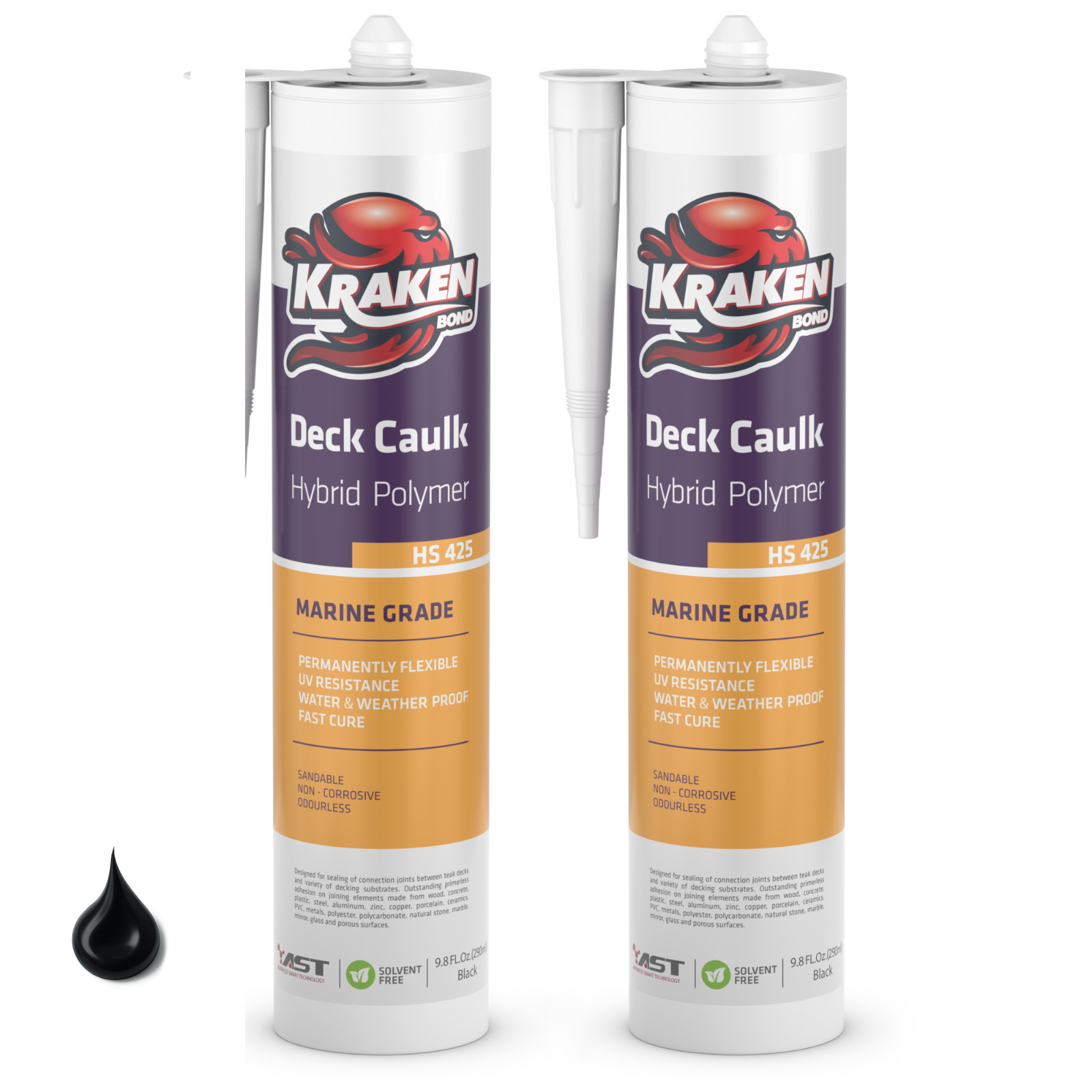 Kraken Bond Deck Caulk Black Marine Sealant 9.8 fl oz - 2 Pack