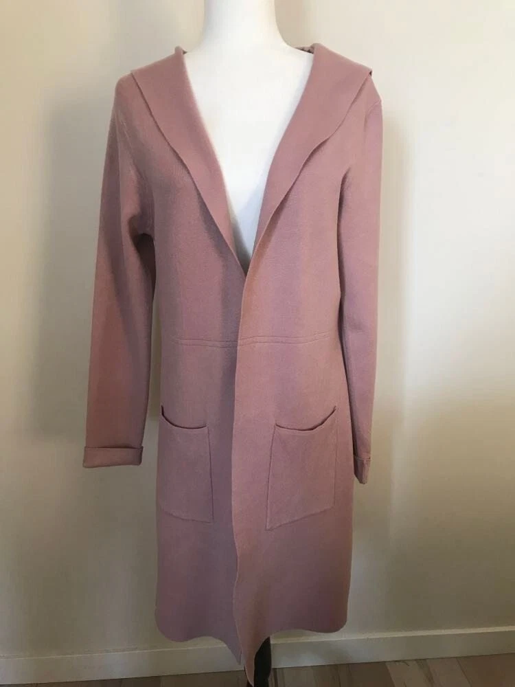 FRANK LYMAN Hooded Cardigan Jacket Size Small Dusty Rose Pink Knit