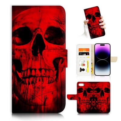 ( For iPhone 8 Plus / 7 Plus ) Flip Case Cover AJ26720 Red Skull