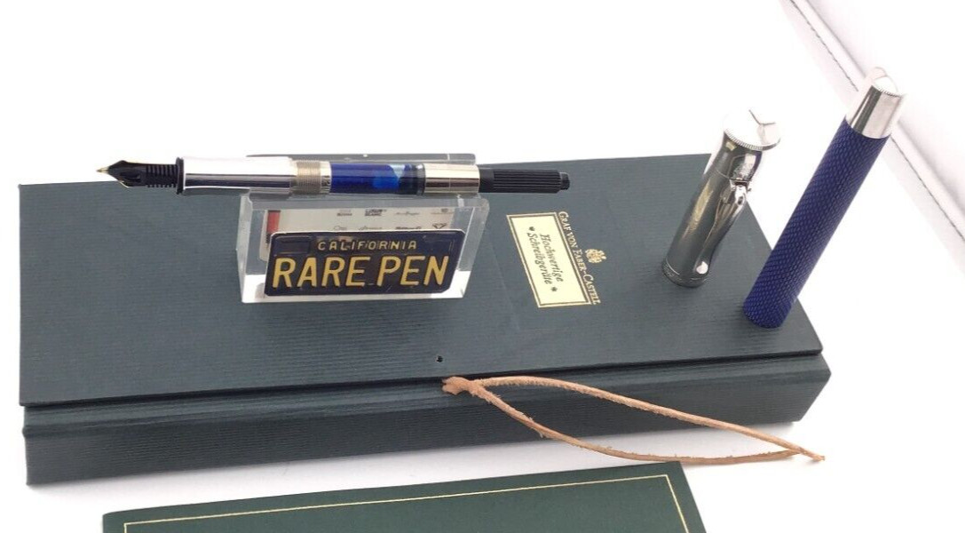 Graf Von Faber Castell Guilloche INDIGO Fountain Pen 18K MED Nib Mint