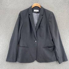 Calvin Klein Blazer Womens 10 Gray Button Up Pockets Casual Office Career Work