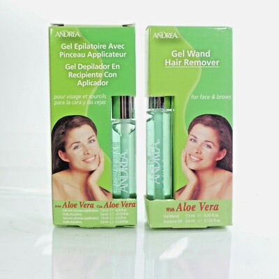 2 Andrea FACE & BROW Gel Wand Hair Remover Azulene Oil Aloe Vera .25 oz/7.3mL ea