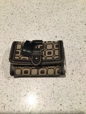 Liz and co. tri-fold wallet brown dark trim buckle new with tags slip in pockets