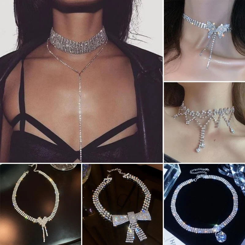 Collar gargantilla de cristal completo de lujo collar llamativo para mujer joyería de boda Foto 3 de 4