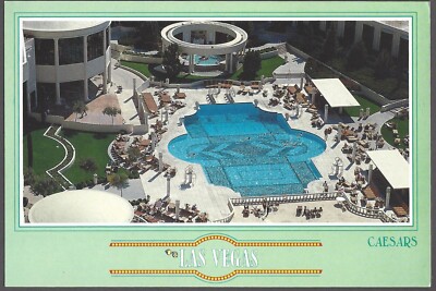 CEASARS LAS VEGAS Postcard Hotel Aerial View Pool People 1986