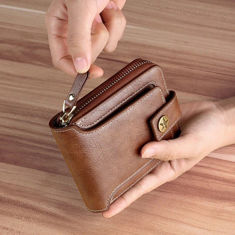 Men Wallet Genuine Leather Designer Pocket Purse Short Zipper Coin Purse fashion