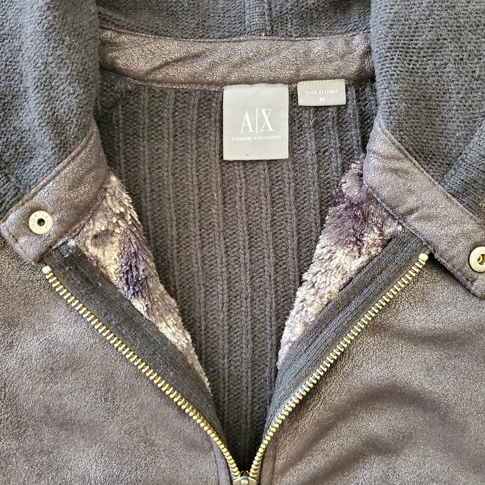 Armani Exchange Black Hooded Jacket Lambs Wool, Polyester, Faux Fur Lined Medium - Image 2 of 4