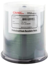 100-Pak CMC PRO (TY Technology) Shiny-Silver 52X 80-Min Silver/Lite-Blue CD-R's