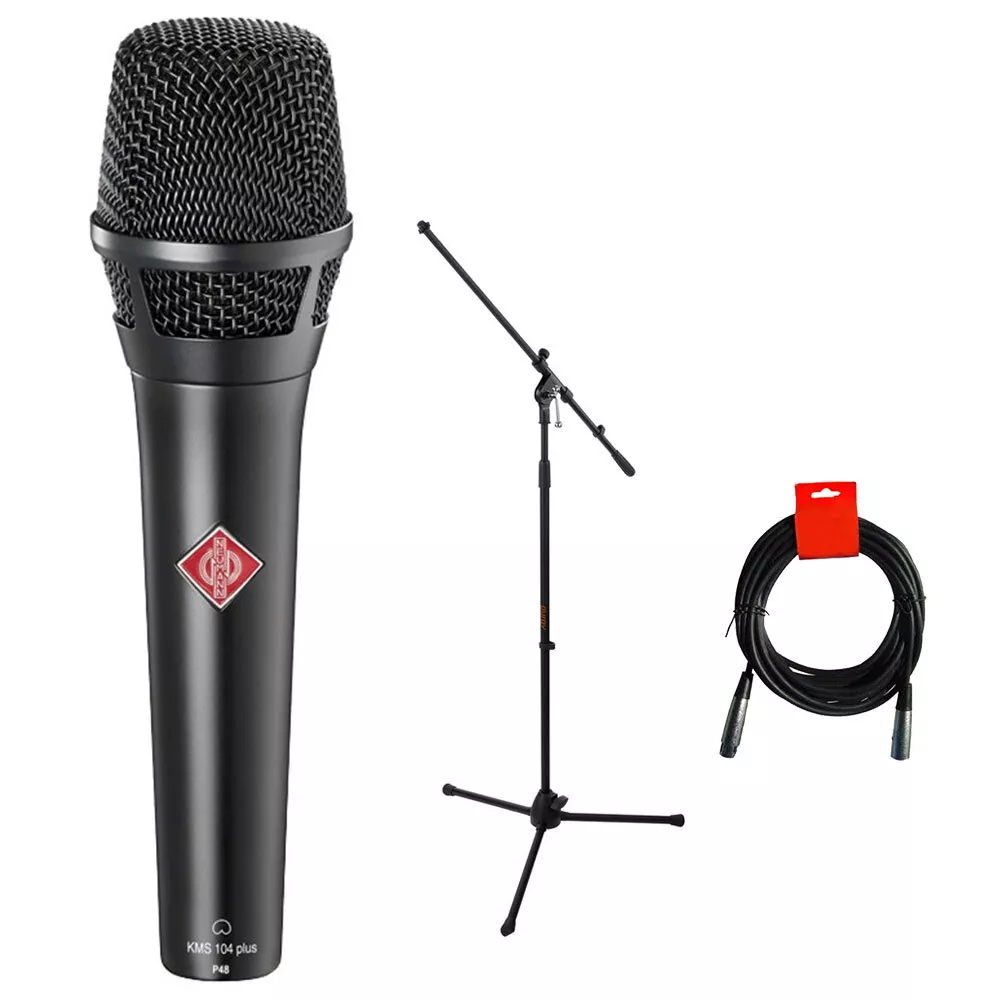 Neumann KMS104 Stage Mic (Black) w/ Tripod Mic Stand & Cable