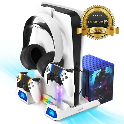 PS5 Cooling Stand with RGB LED Dual Wireless Controller Charging Dock Station