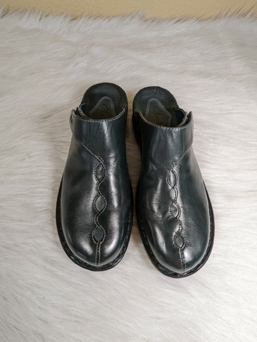 Clarks Dark Green Leather Mules Slides