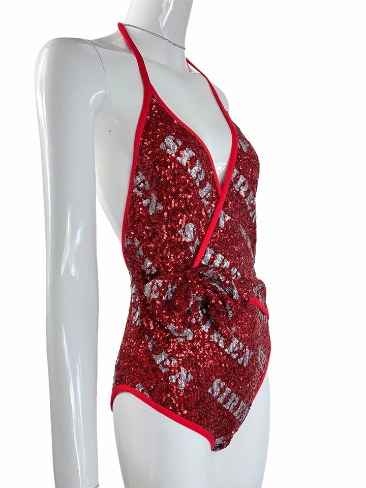 MOSCHINO Siren Hollywood Stencils Sequins One-piece Swimsuit In Bright Red - Image 3 of 4