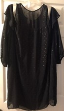 Old Navy Gorgeous Black Unique Chiffon Type Cold Shoulder Long Slv Dress Sz  XXL