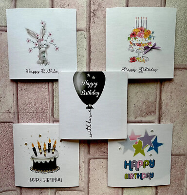 5 Stück HANDGEMACHTE verschiedene Grußkarten SPARKLES Geburtstag männlich weiblich P5