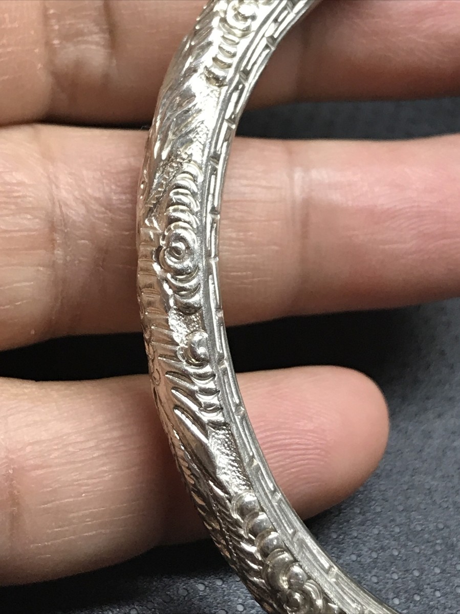Vintage Chinese Bamboo and Sterling Silver Bangle Bracelet