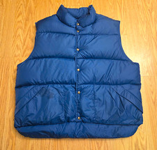 Vintage L.L.Bean Navy Blue Goose Down Puffer Vest Snap Front Brass Buttons