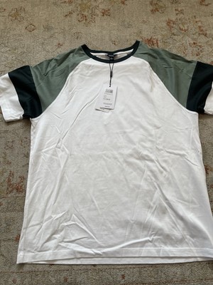 Reiss Mens Large Adan Short Sleeved Mercerised Color Block Crewneck Tee Green