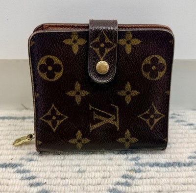 LOUIS VUITTON Vintage Y2K Classic Brown Monogram Leather Compact Bi-Fold Wallet