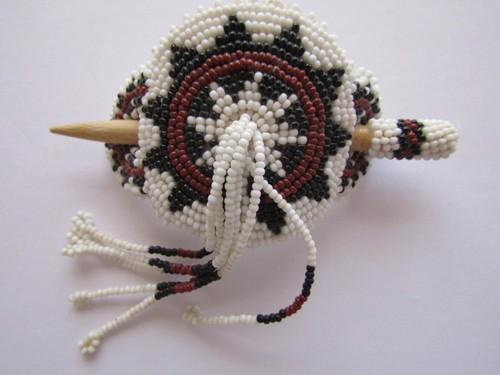 VG Leather Handmade Native American Indian BEADED BARRETTE 3" x 2.25"