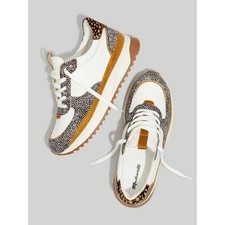 Madewell Kickoff Trainer Sneakers Olive Grove Multi Leather Spots White Tan 9