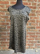Nine West Dark Grey Cheetah Animal Print Cap Sleeve Mini Dress Women's Large NWT