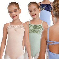 Girls Leotard Spaghetti Straps Bodysuit Dance Jumpsuit Ballet Costume Training
