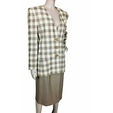 Vintage 80's High Shoulder Tweed Houndstooth Blazer Pencil Skirt Business Suit
