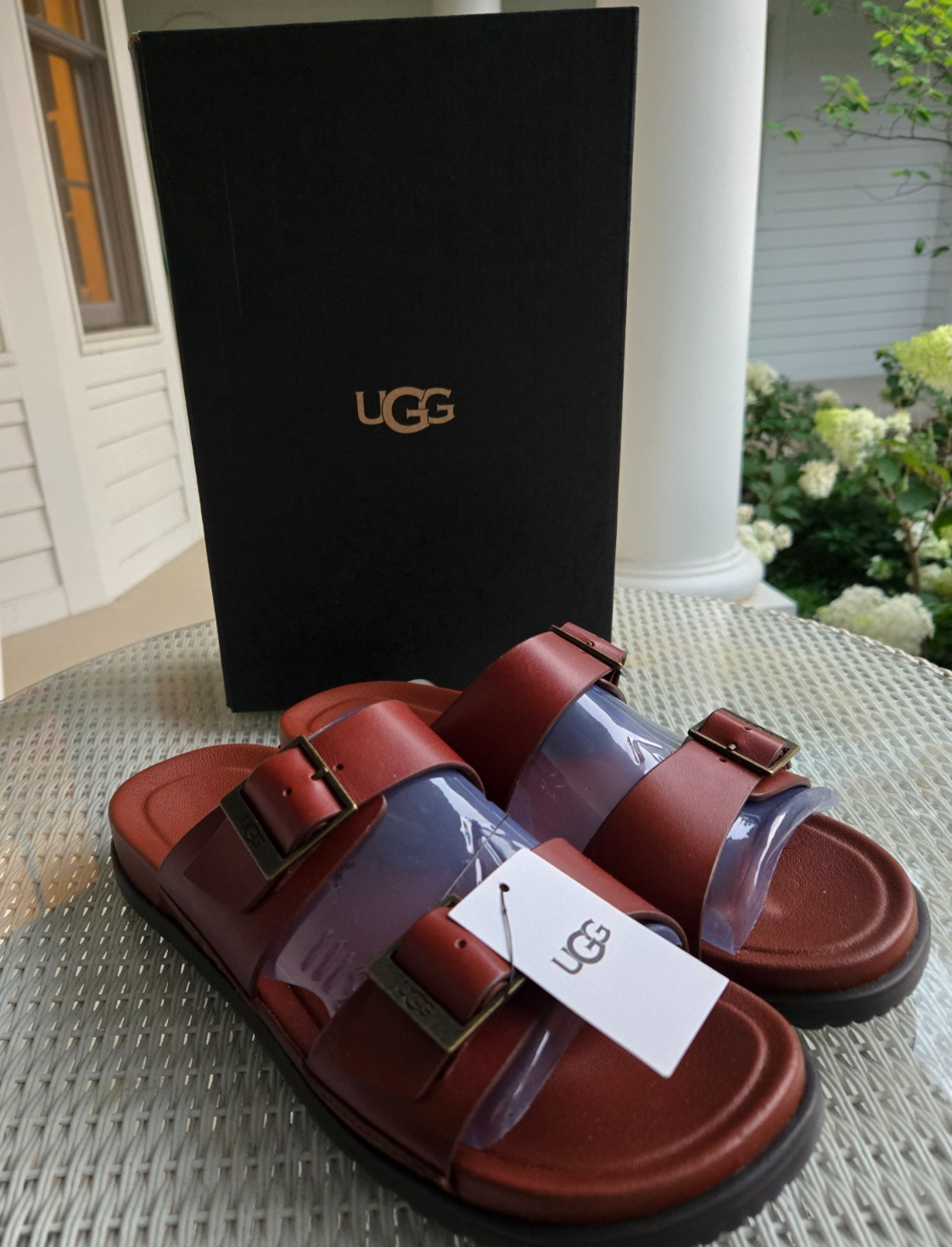 APL UGG WAINSCOTT FIBBIA SLIDE COGNAC PELLE MARRONE SANDALO UOMO US 09 UK 08