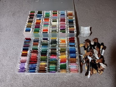 VINTAGE DMC Embroidery Floss Thread LOT of 340+ and  extra bobbins in boxes