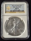 2013-W American Silver Eagle $1 NGC MS70 First Releases West Point Star Label