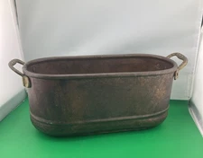 Vintage Turkey Copper 10”Oval Planter Jardiniere Riveted Handle Dovetail Joinery